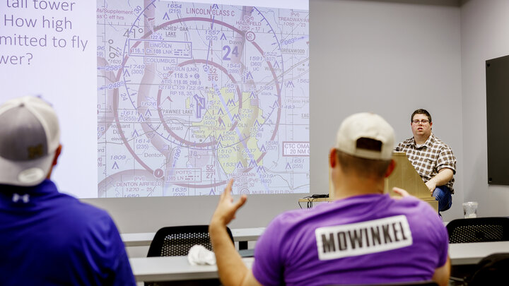 Travis Ray leads a Drone Pilot Training – Part 107 class at Nebraska Innovation Studio.