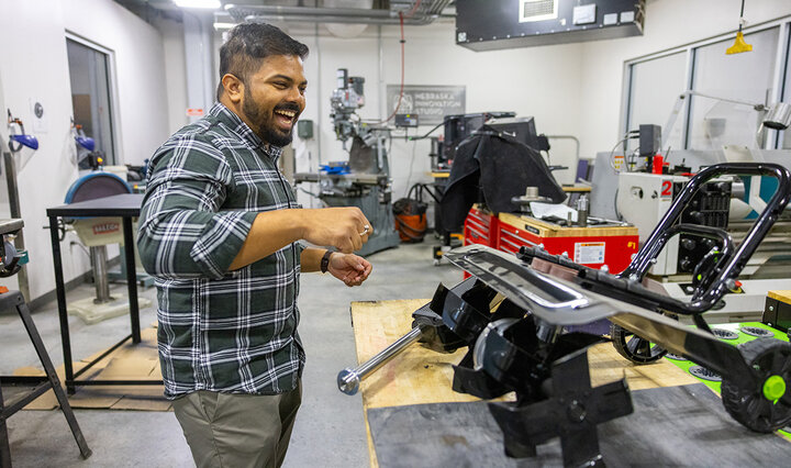 Amlan Balabantaray, a doctoral candidate in biological systems engineering, developed a prototype for his See and Till system, a robotic weed control product for agricultural use.